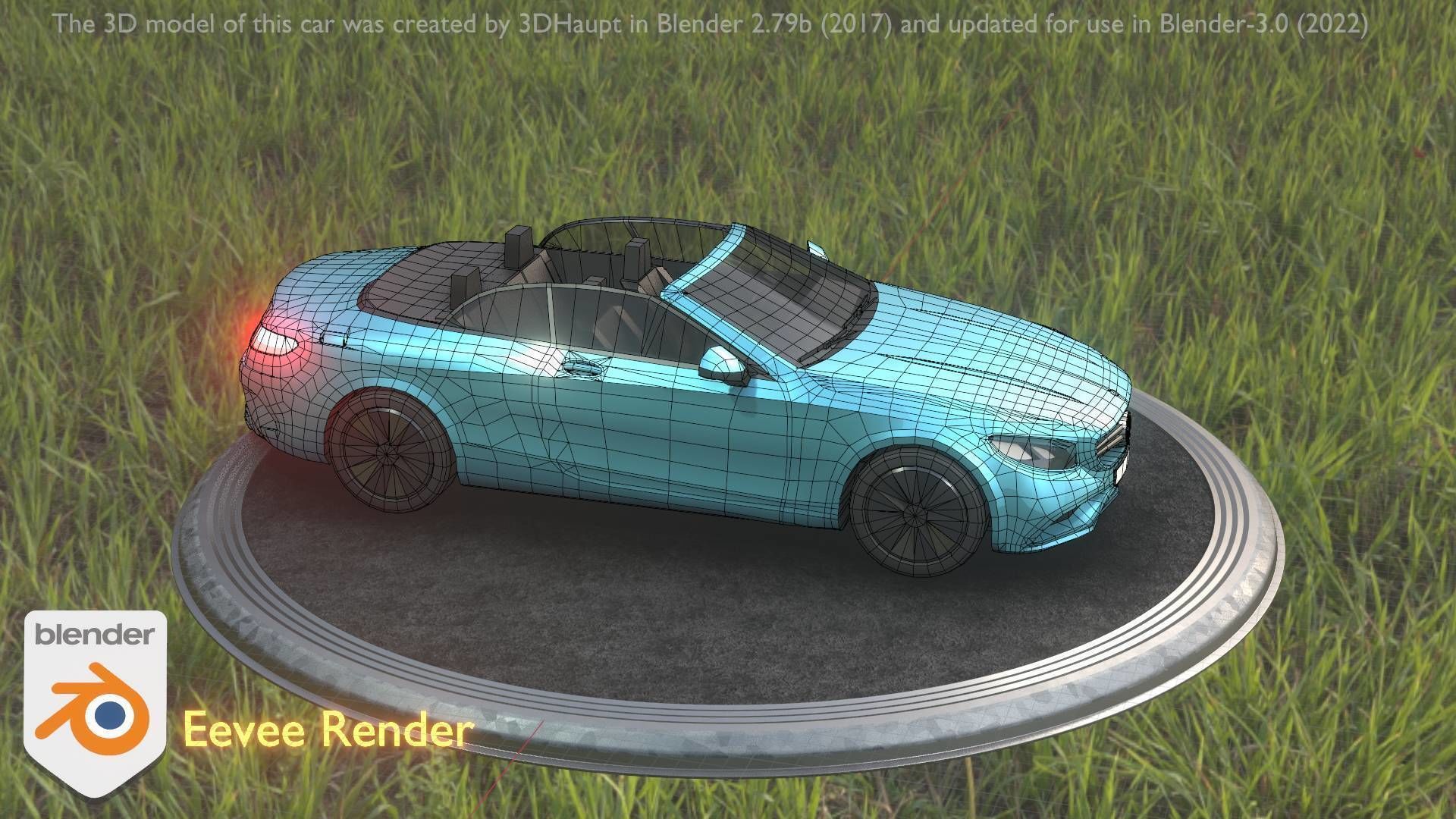 City Car 60 Top-Class Cabrio Open Type-A Blue Low-poly 3D model_51