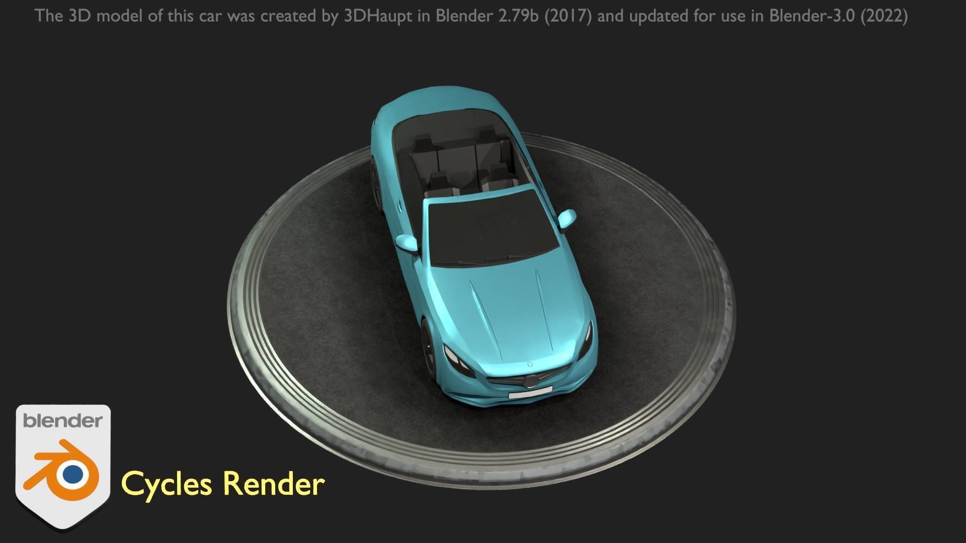 City Car 60 Top-Class Cabrio Open Type-A Blue Low-poly 3D model_67