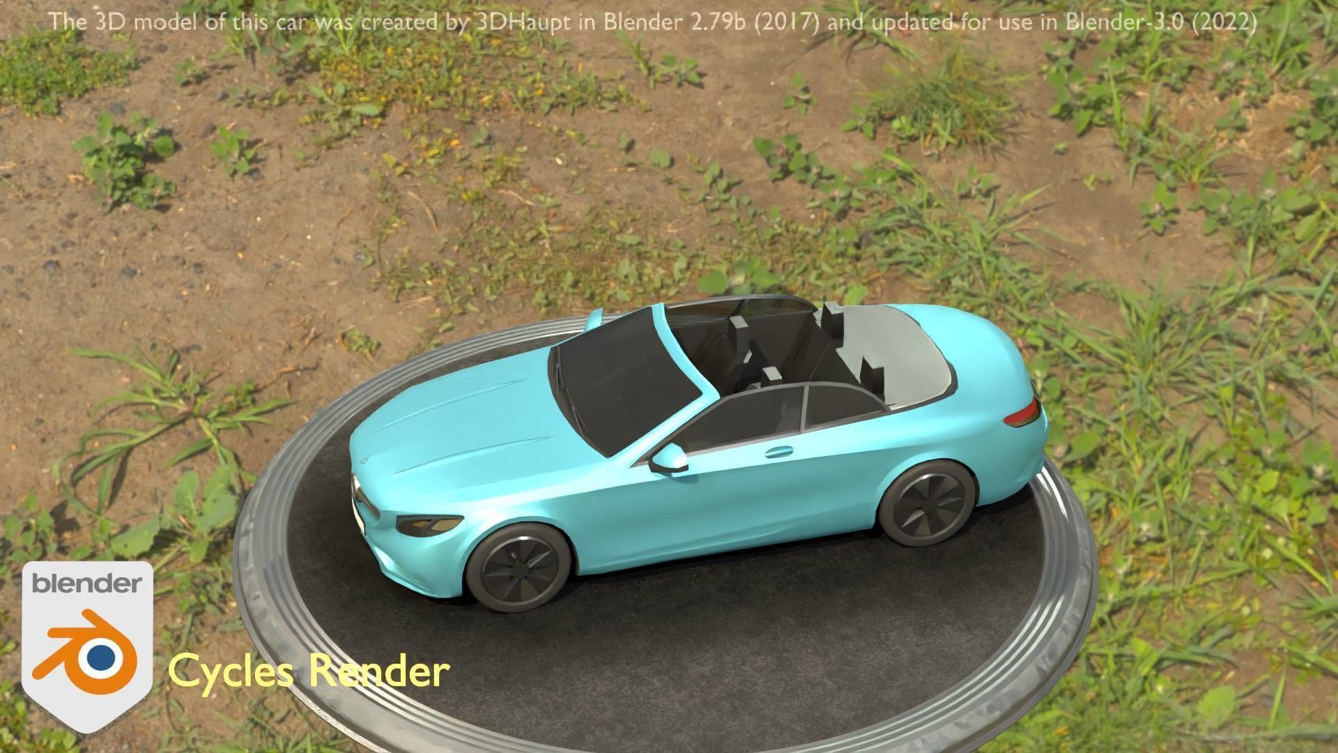 City Car 60 Top-Class Cabrio Open Type-A Blue Low-poly 3D model_71