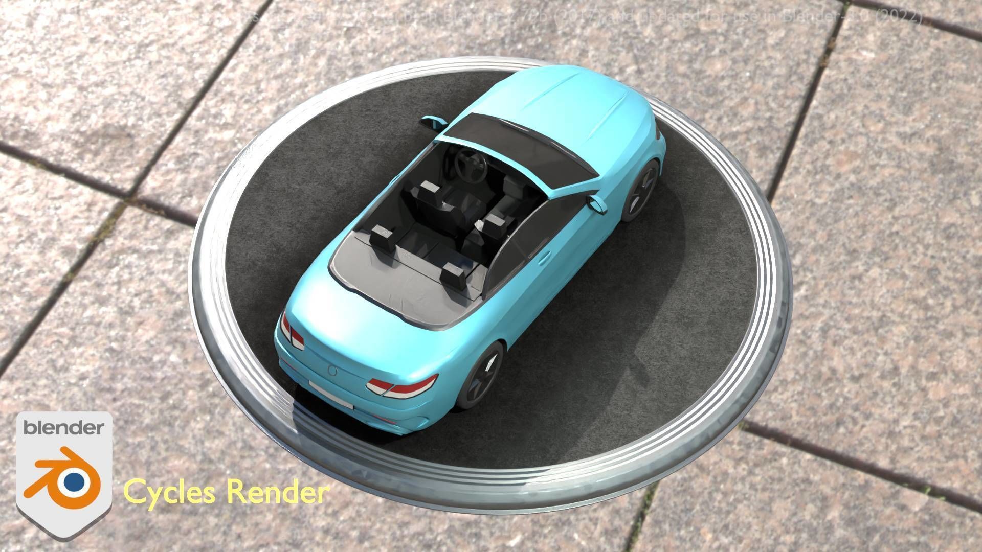 City Car 60 Top-Class Cabrio Open Type-A Blue Low-poly 3D model_62