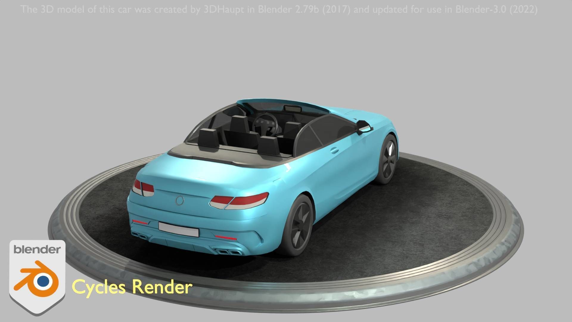 City Car 60 Top-Class Cabrio Open Type-A Blue Low-poly 3D model_16