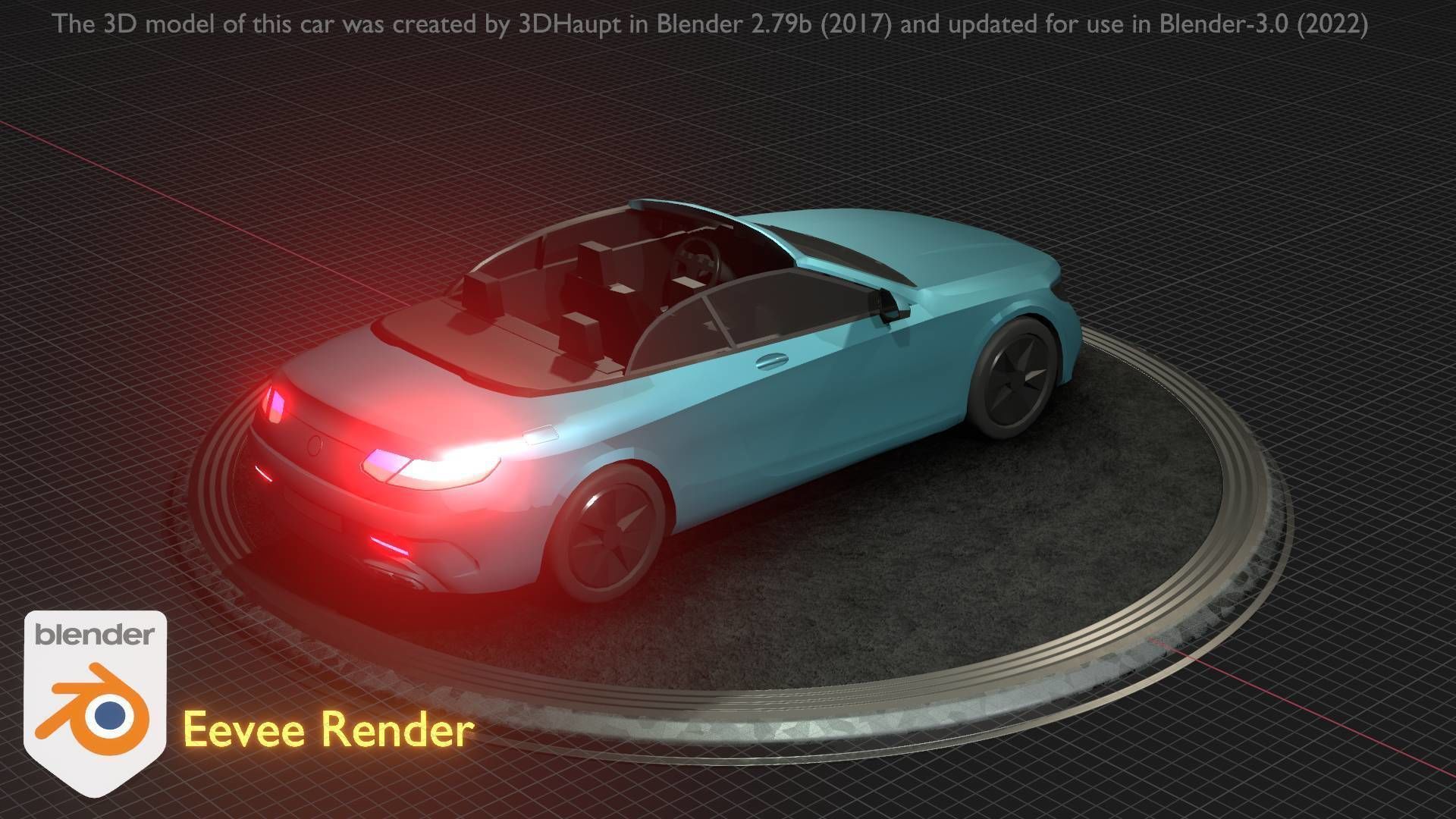 City Car 60 Top-Class Cabrio Open Type-A Blue Low-poly 3D model_76