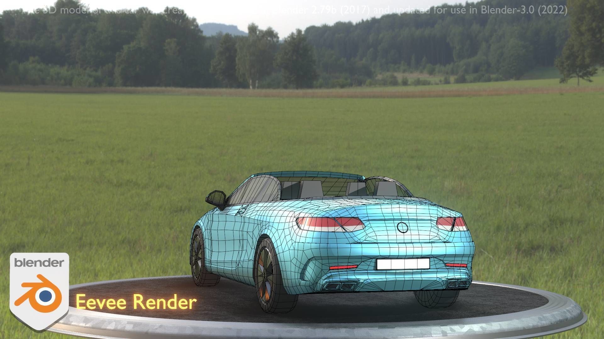 City Car 60 Top-Class Cabrio Open Type-A Blue Low-poly 3D model_4