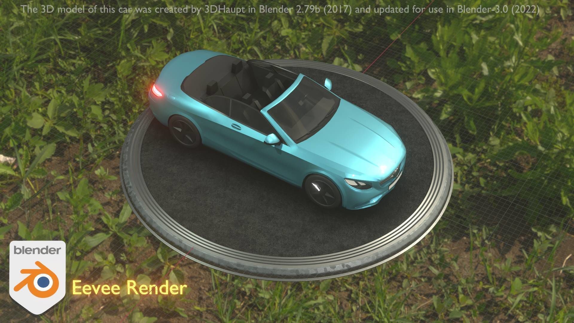 City Car 60 Top-Class Cabrio Open Type-A Blue Low-poly 3D model_22