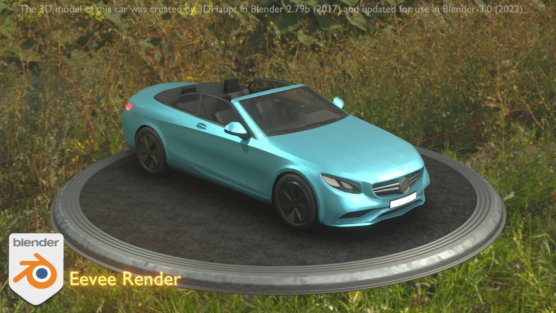 City Car 60 Top-Class Cabrio Open Type-A Blue Low-poly 3D model_80