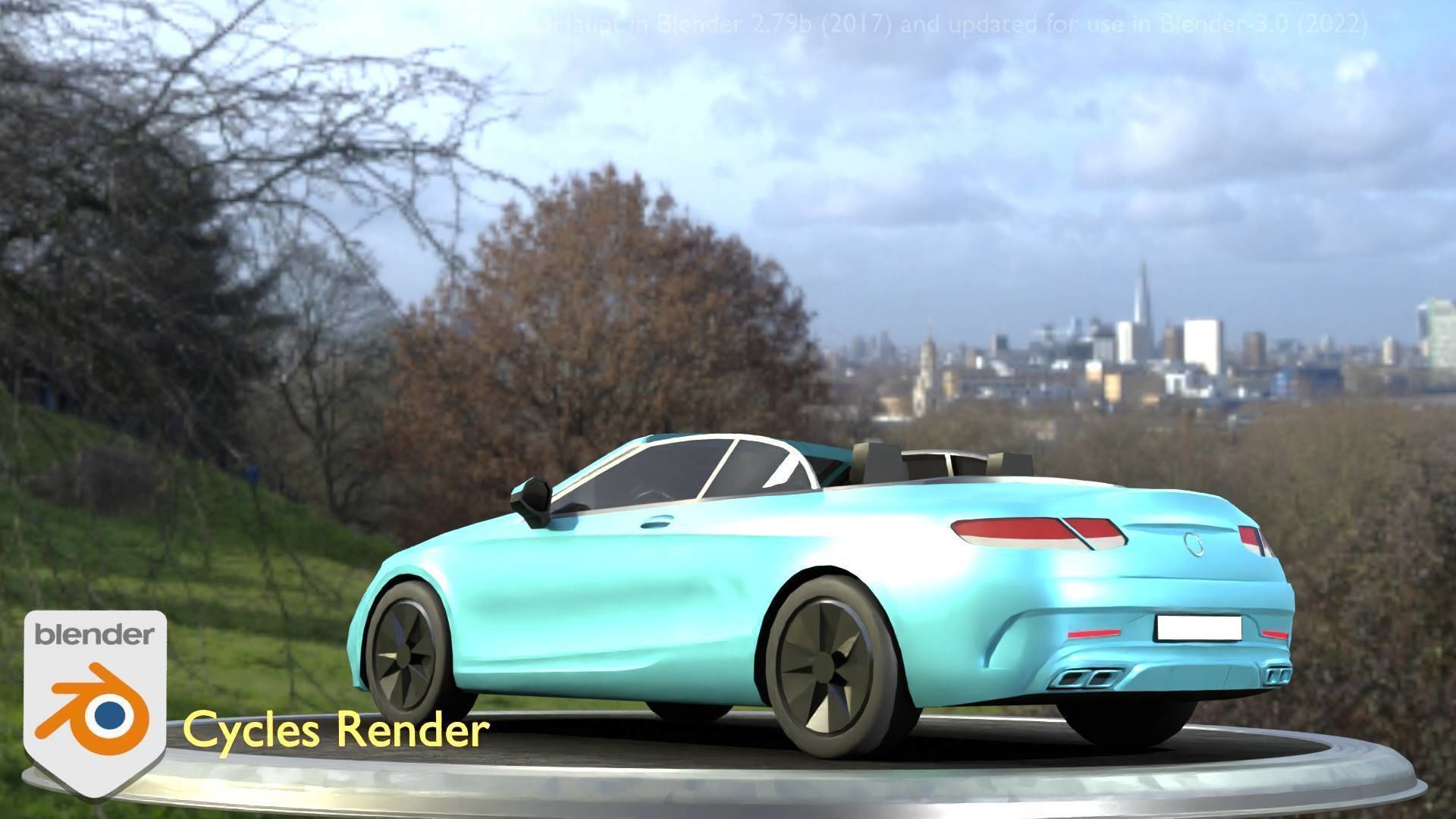 City Car 60 Top-Class Cabrio Open Type-A Blue Low-poly 3D model_35