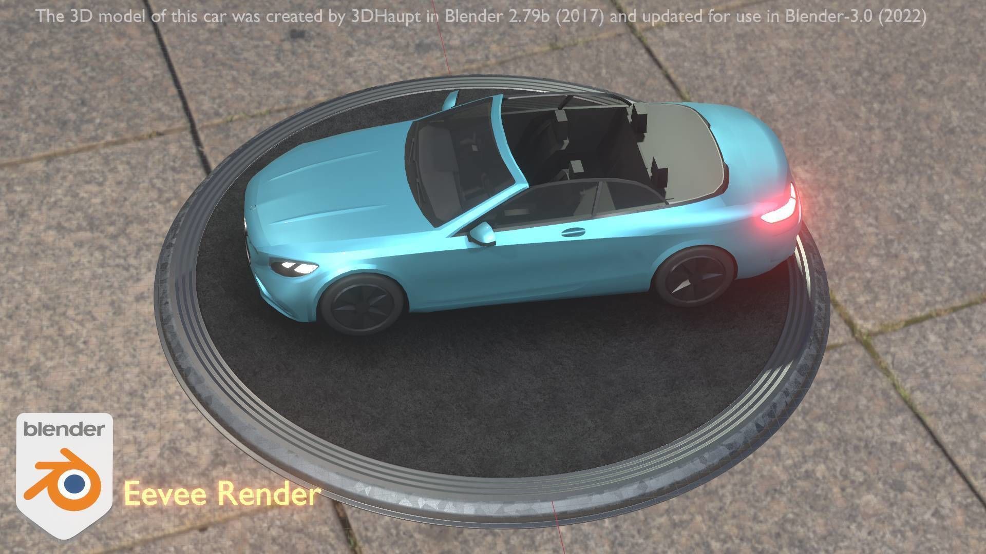 City Car 60 Top-Class Cabrio Open Type-A Blue Low-poly 3D model_13