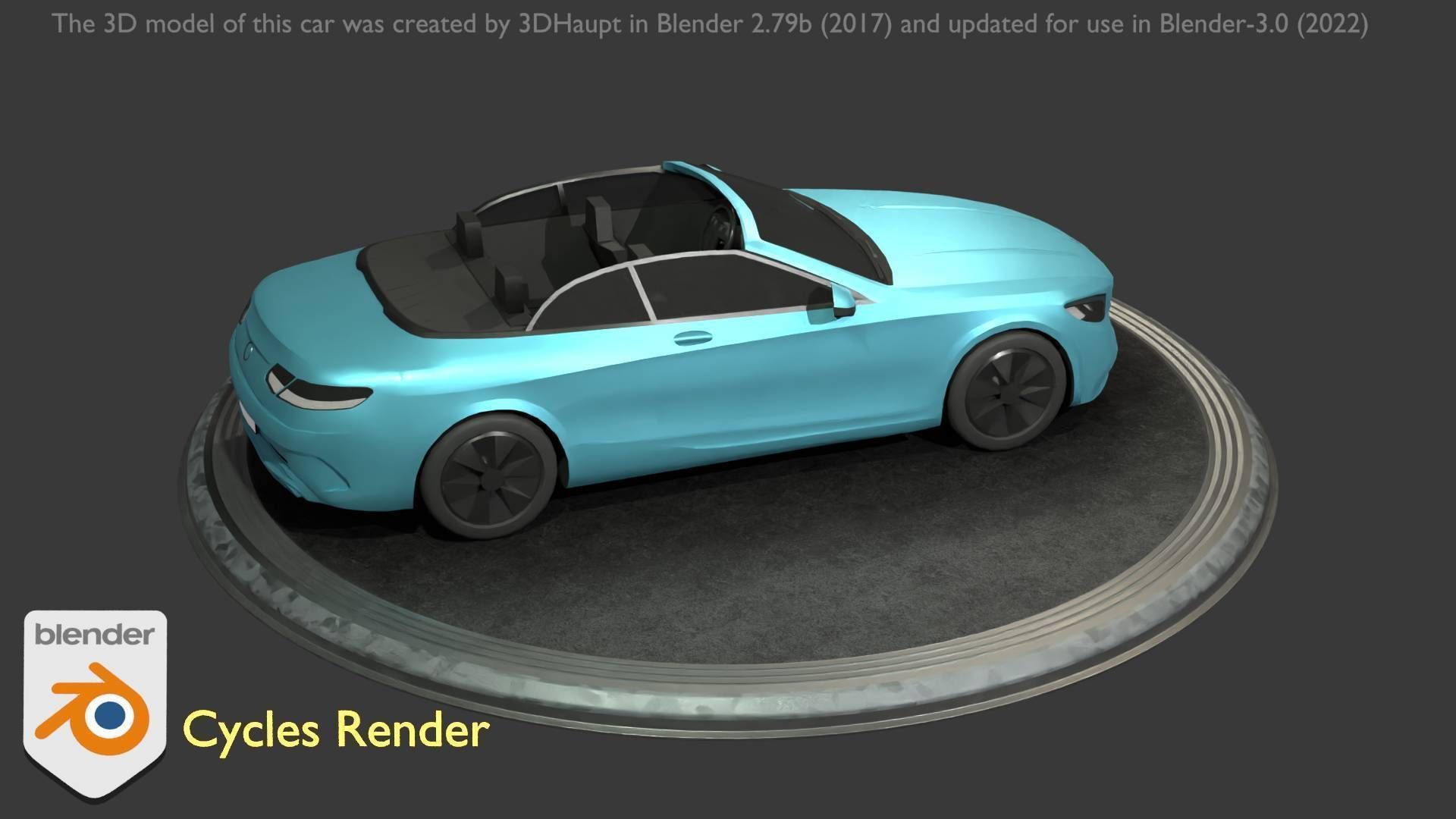 City Car 60 Top-Class Cabrio Open Type-A Blue Low-poly 3D model_77