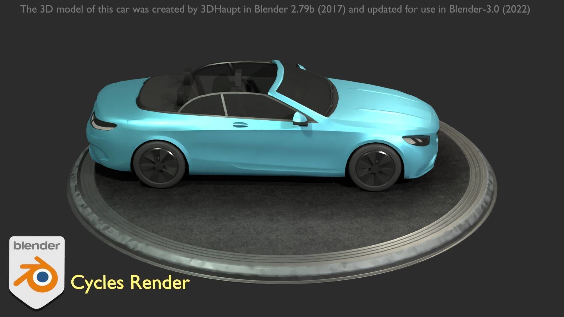 City Car 60 Top-Class Cabrio Open Type-A Blue Low-poly 3D model_38