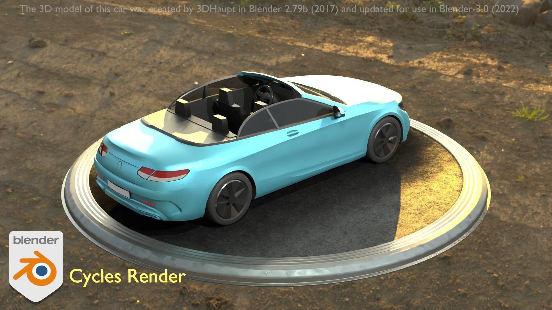 City Car 60 Top-Class Cabrio Open Type-A Blue Low-poly 3D model_6