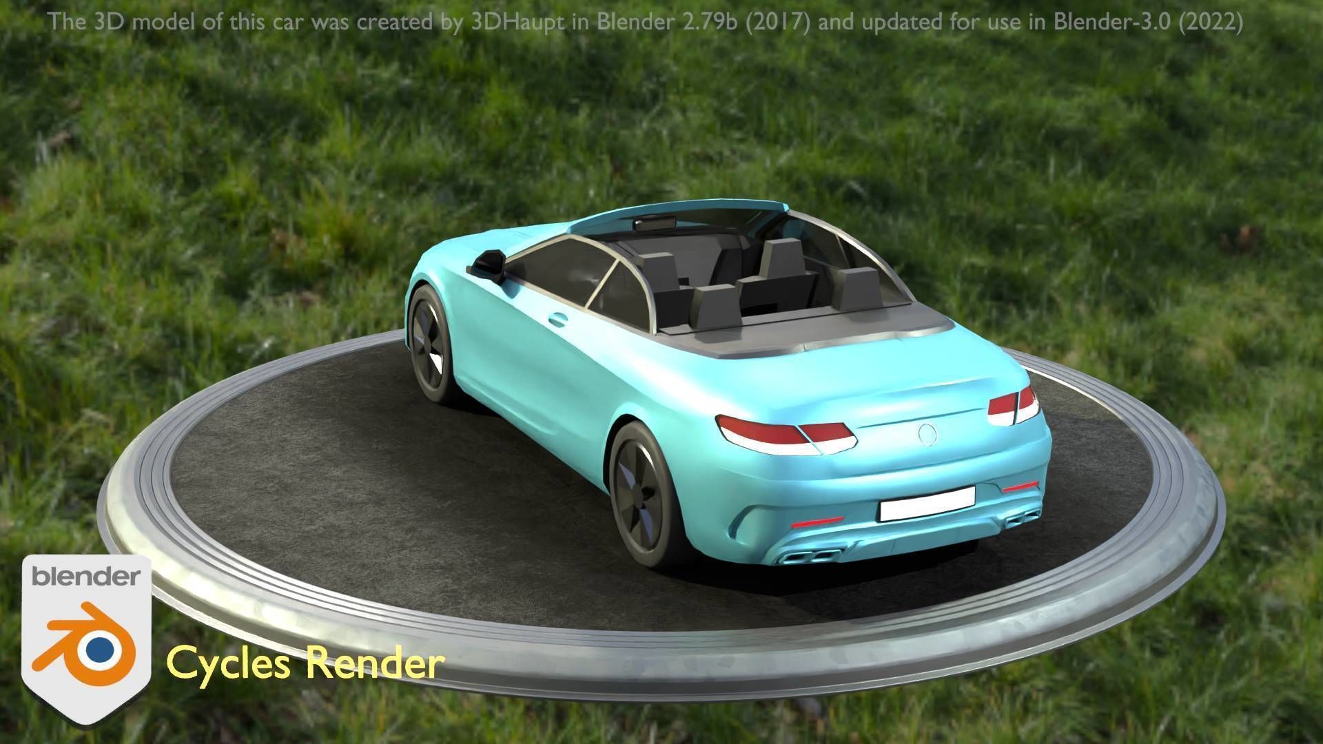 City Car 60 Top-Class Cabrio Open Type-A Blue Low-poly 3D model_87