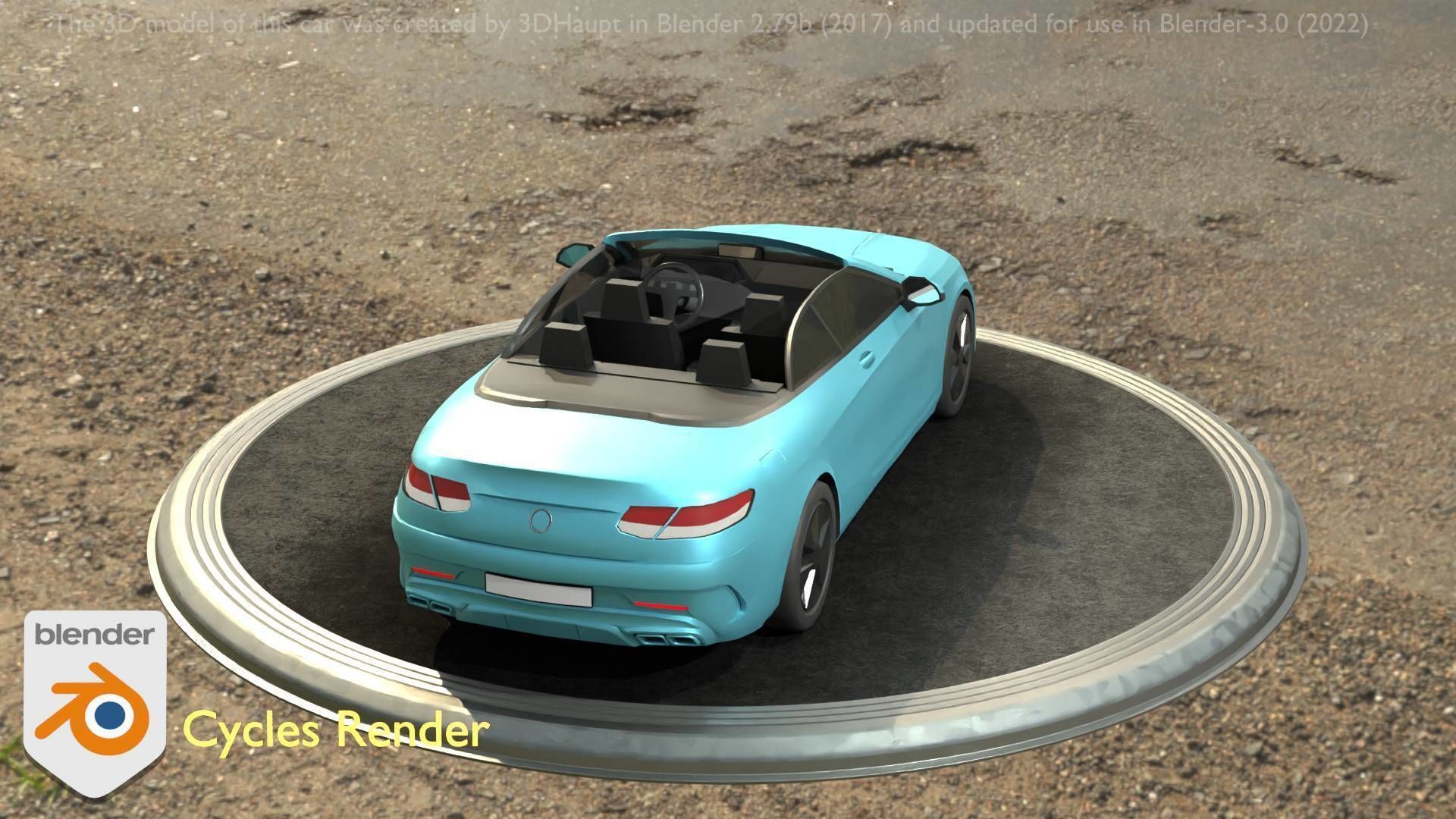 City Car 60 Top-Class Cabrio Open Type-A Blue Low-poly 3D model_89