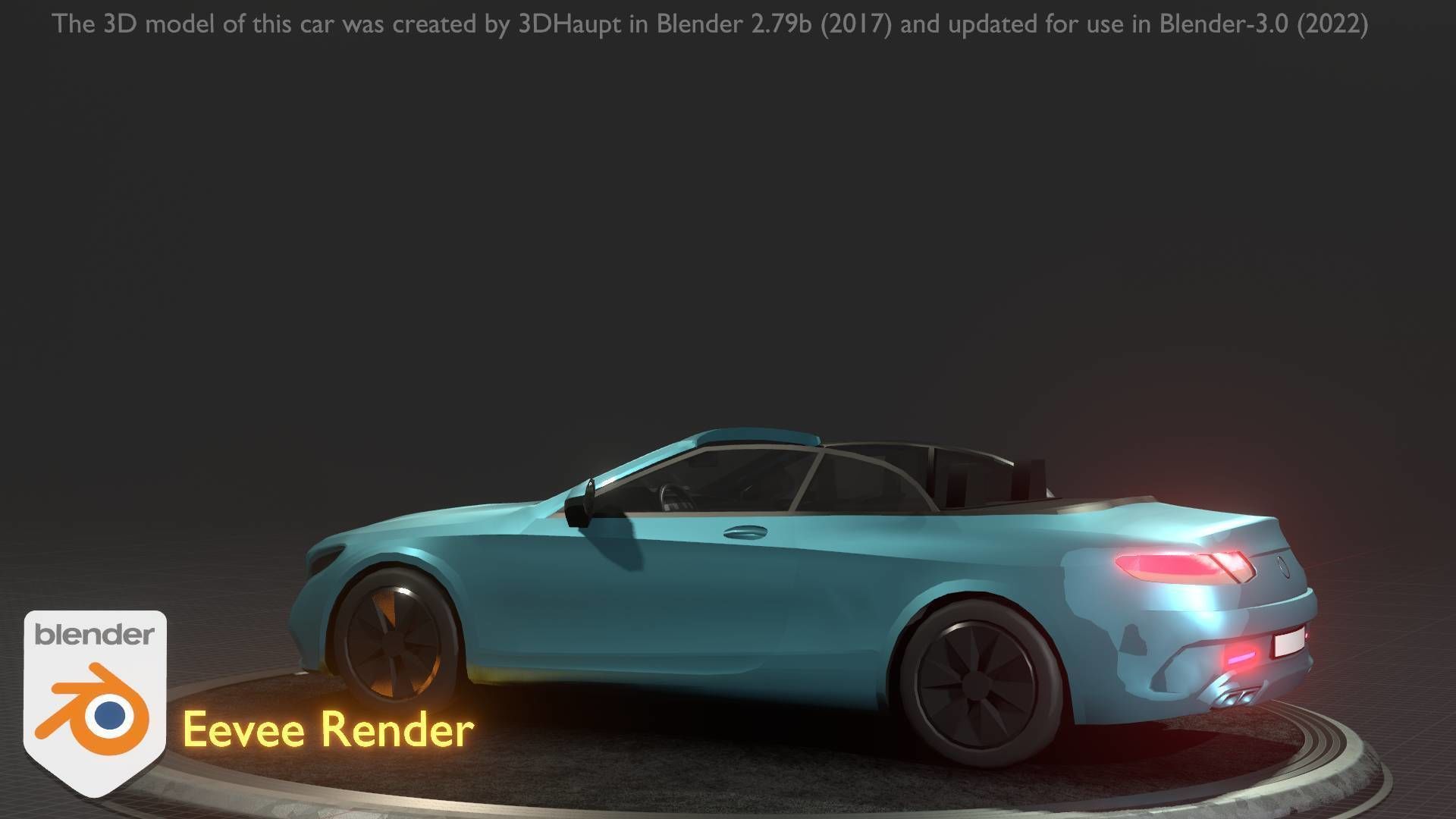 City Car 60 Top-Class Cabrio Open Type-A Blue Low-poly 3D model_34