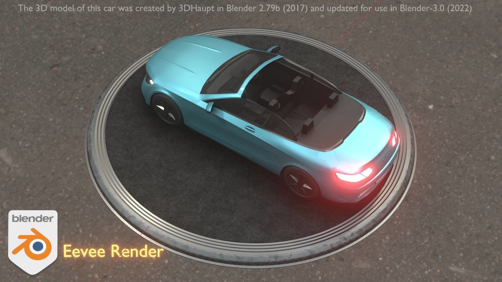 City Car 60 Top-Class Cabrio Open Type-A Blue Low-poly 3D model_19