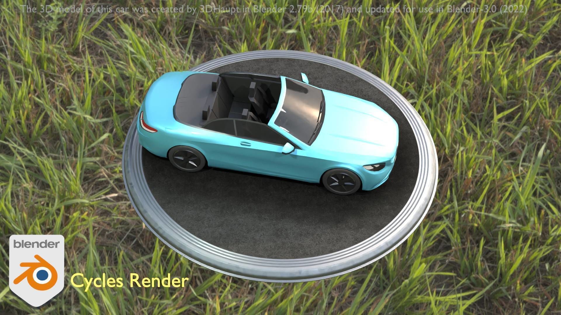 City Car 60 Top-Class Cabrio Open Type-A Blue Low-poly 3D model_29