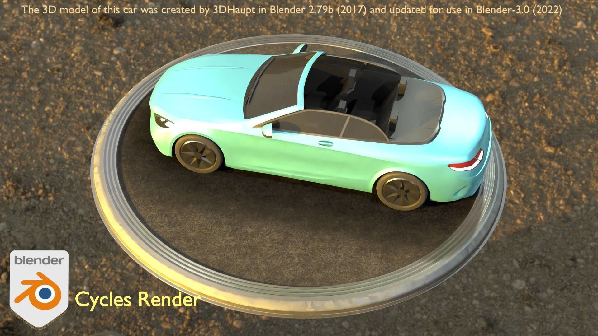 City Car 60 Top-Class Cabrio Open Type-A Blue Low-poly 3D model_18