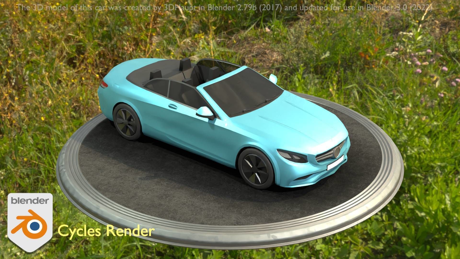 City Car 60 Top-Class Cabrio Open Type-A Blue Low-poly 3D model_52