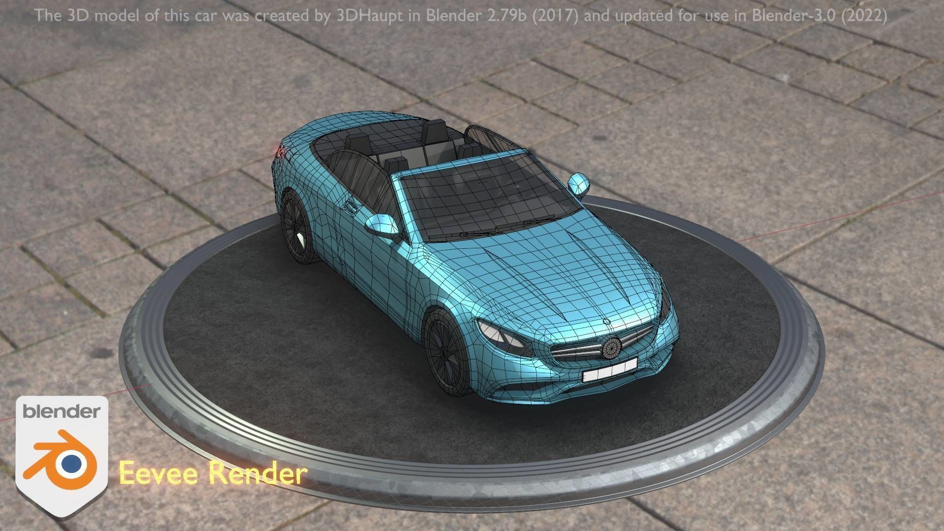 City Car 60 Top-Class Cabrio Open Type-A Blue Low-poly 3D model_53