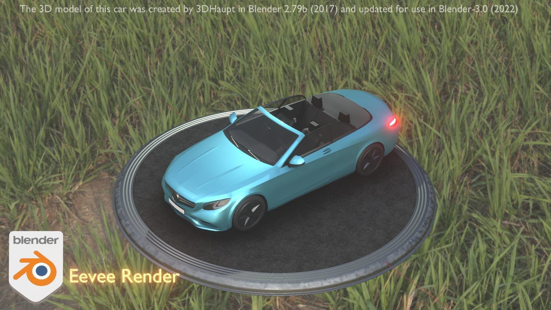 City Car 60 Top-Class Cabrio Open Type-A Blue Low-poly 3D model_70