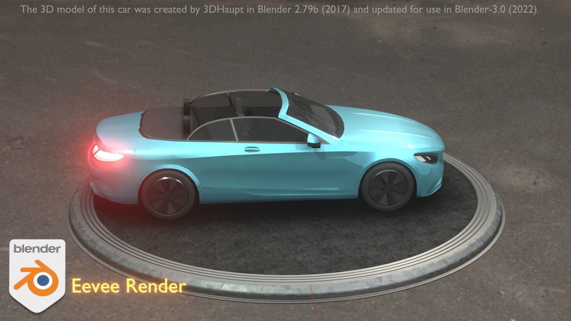 City Car 60 Top-Class Cabrio Open Type-A Blue Low-poly 3D model_92