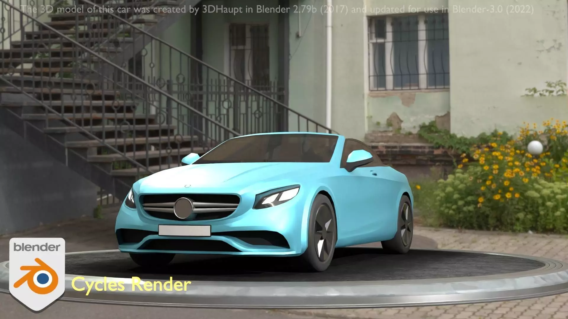 City Car 60 Top-Class Cabrio Open Type-A Blue Low-poly 3D model_0