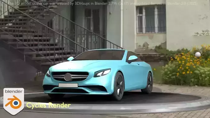 City Car 60 Top-Class Cabrio Open Type-A Blue Low-poly 3D model
