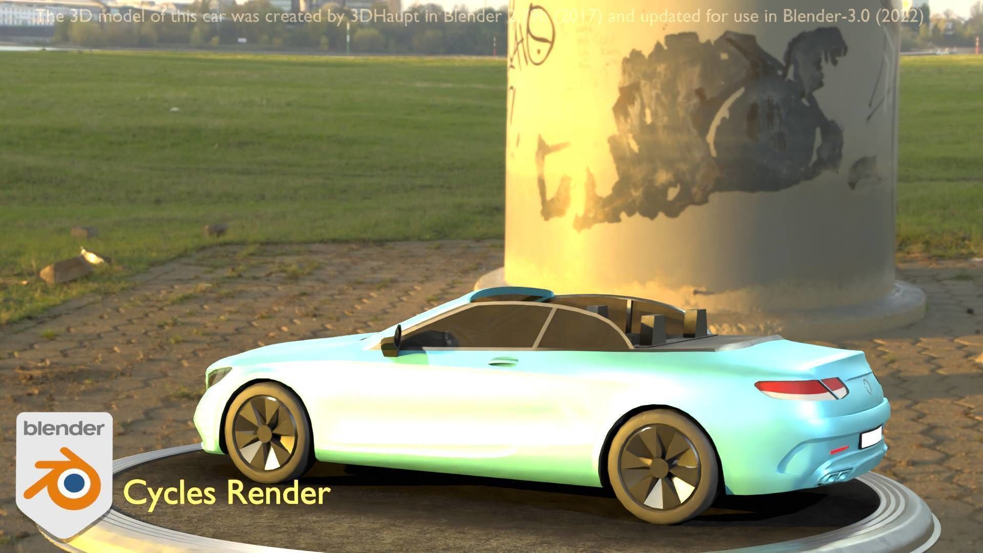 City Car 60 Top-Class Cabrio Open Type-A Blue Low-poly 3D model_73