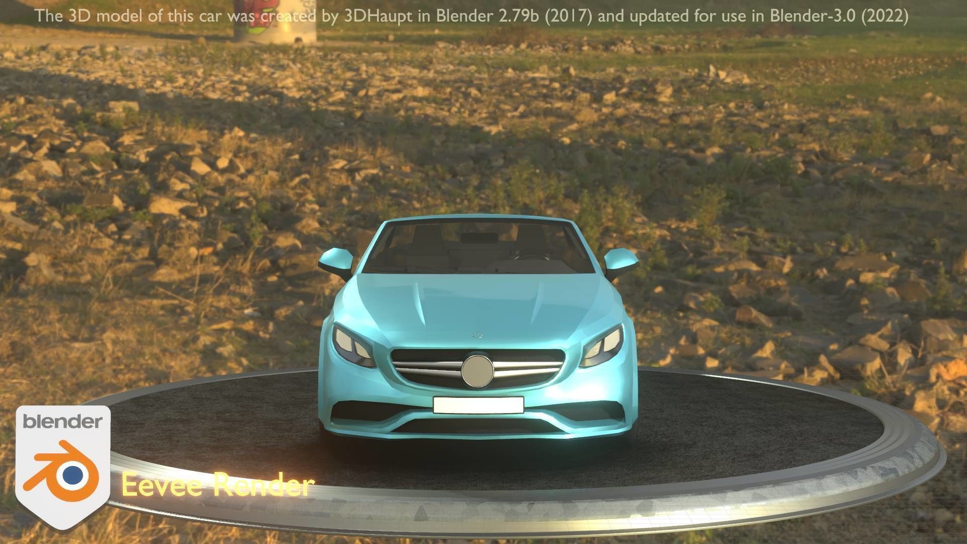 City Car 60 Top-Class Cabrio Open Type-A Blue Low-poly 3D model_17