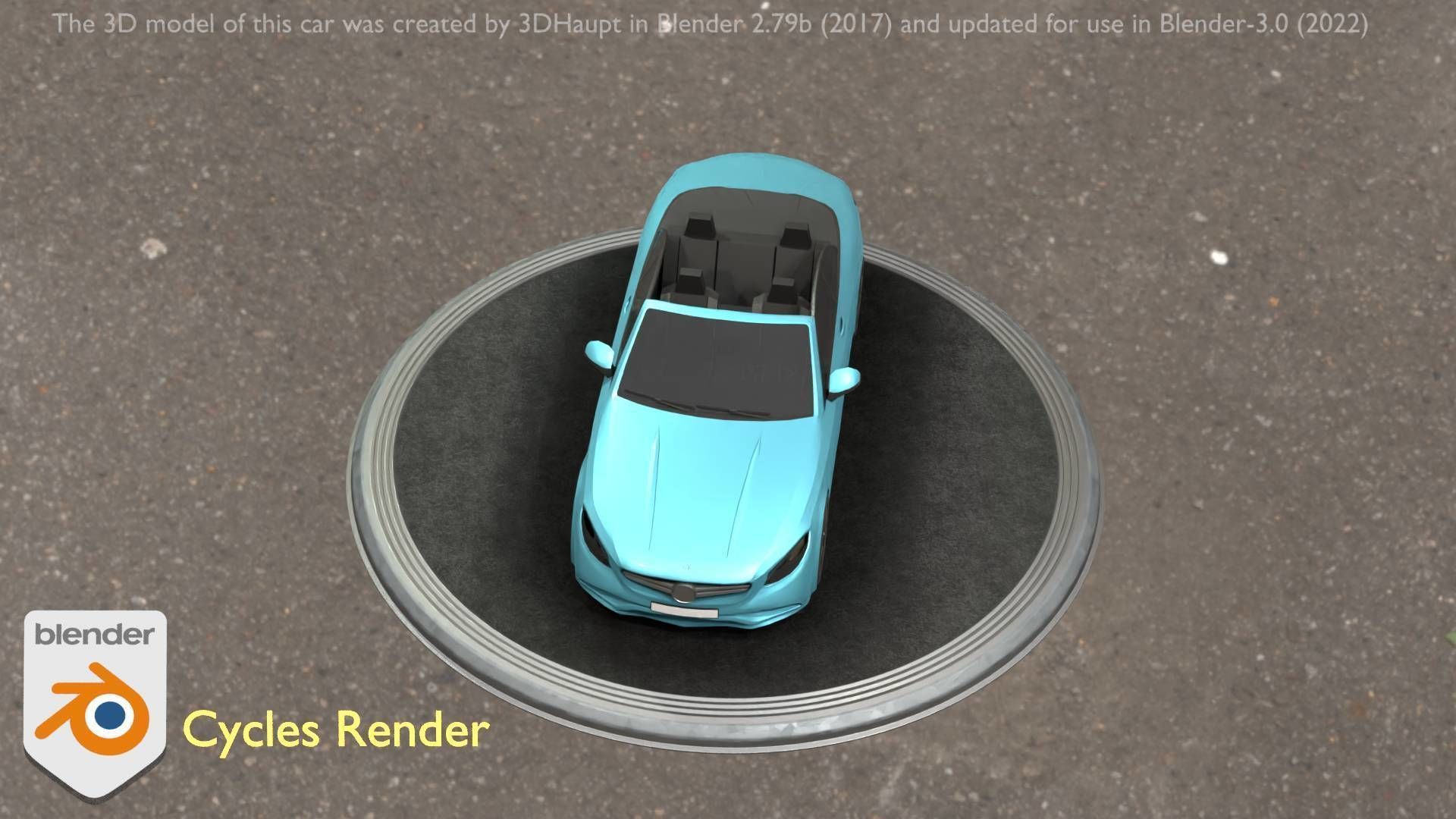 City Car 60 Top-Class Cabrio Open Type-A Blue Low-poly 3D model_24