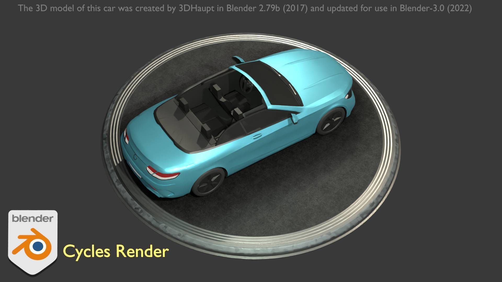 City Car 60 Top-Class Cabrio Open Type-A Blue Low-poly 3D model_27