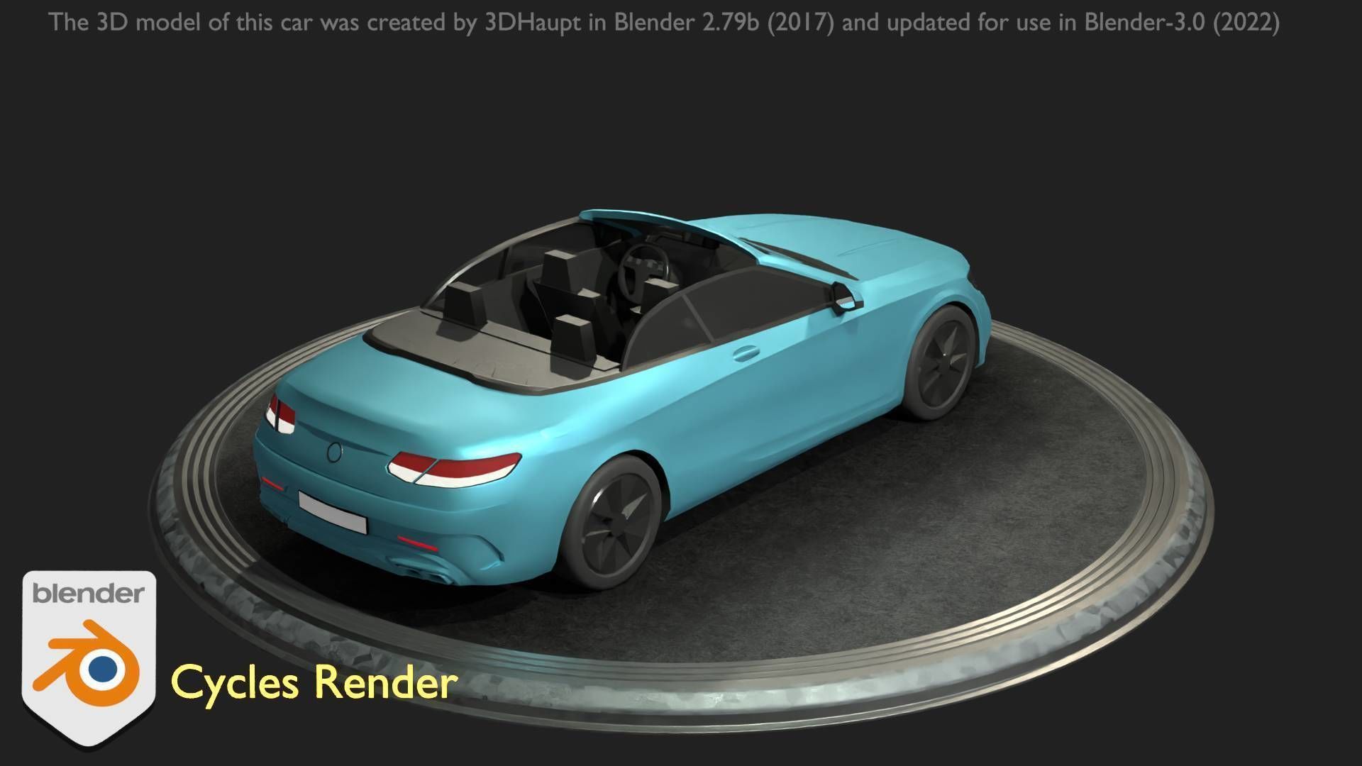 City Car 60 Top-Class Cabrio Open Type-A Blue Low-poly 3D model_48