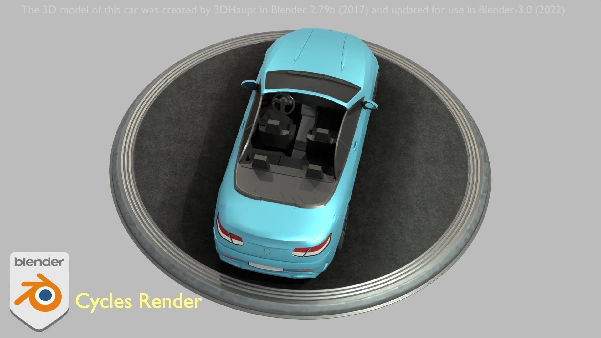 City Car 60 Top-Class Cabrio Open Type-A Blue Low-poly 3D model_26