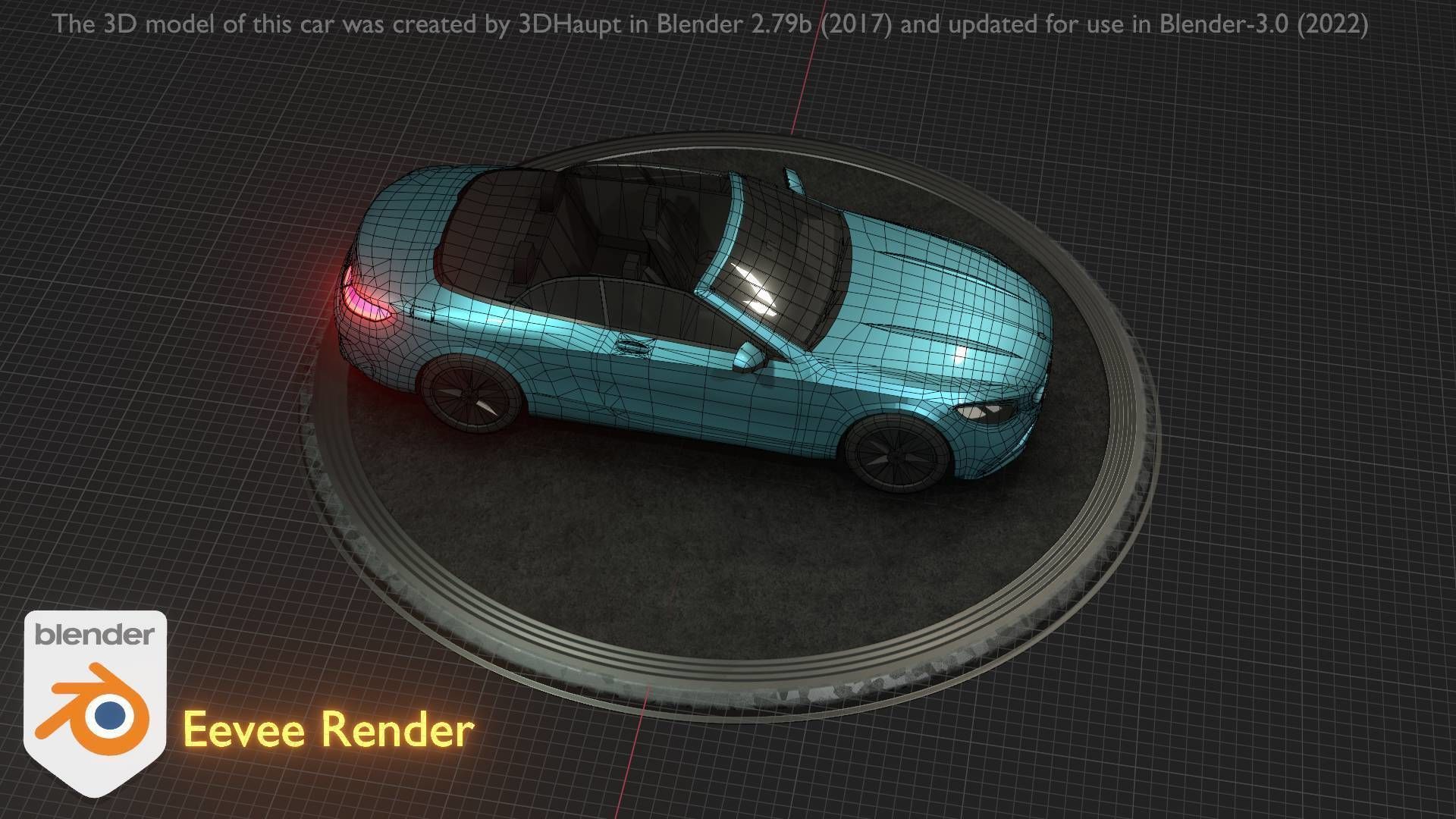 City Car 60 Top-Class Cabrio Open Type-A Blue Low-poly 3D model_64