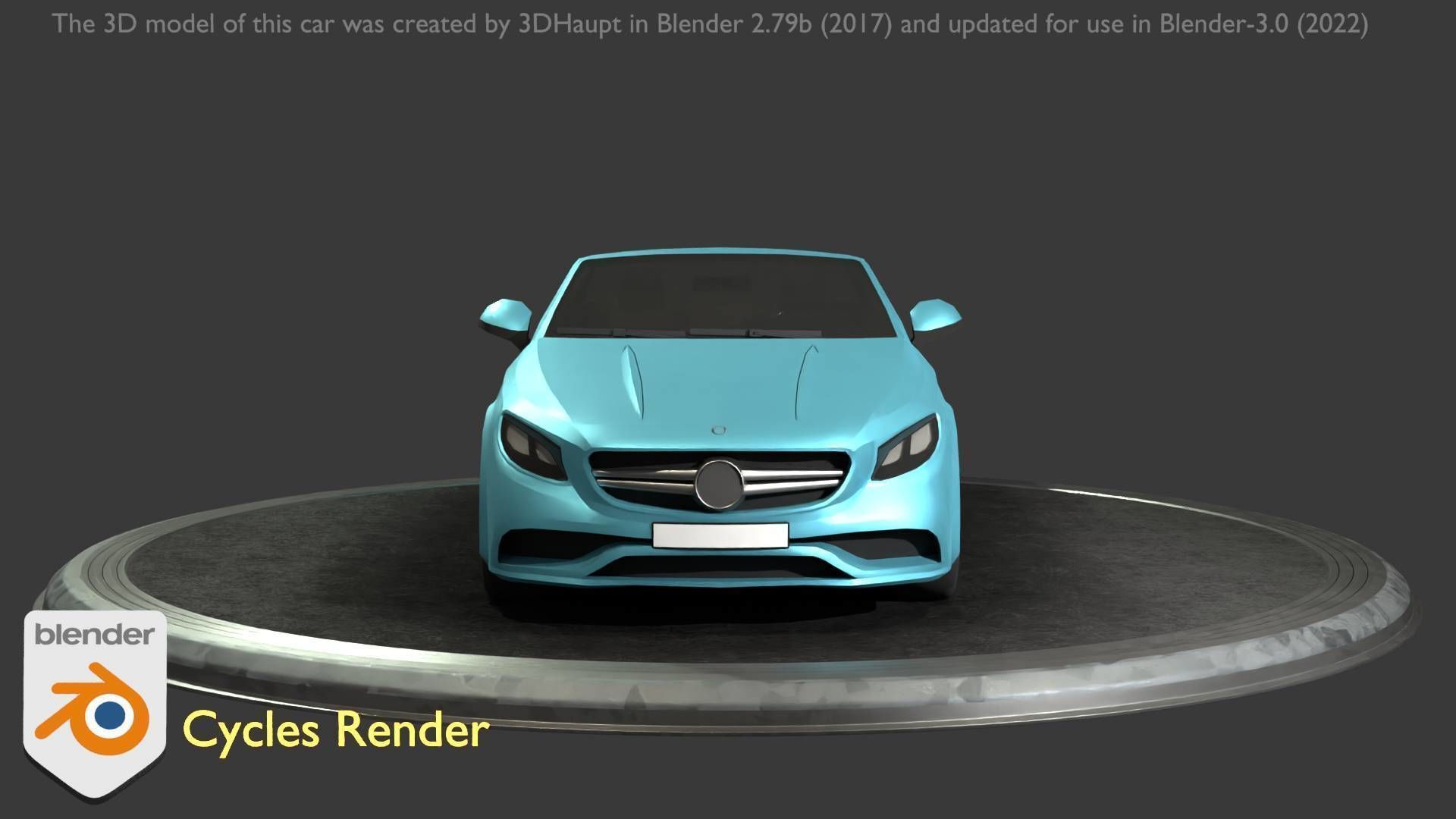 City Car 60 Top-Class Cabrio Open Type-A Blue Low-poly 3D model_8