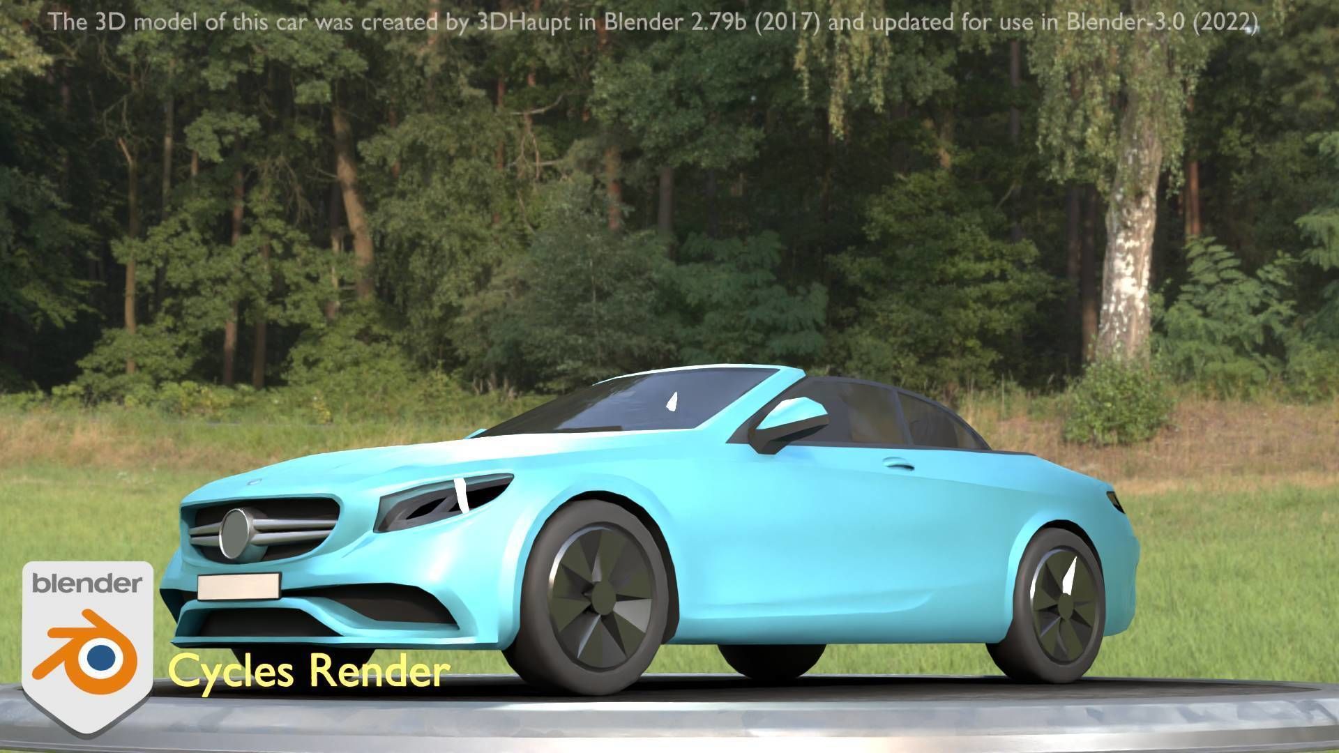 City Car 60 Top-Class Cabrio Open Type-A Blue Low-poly 3D model_10