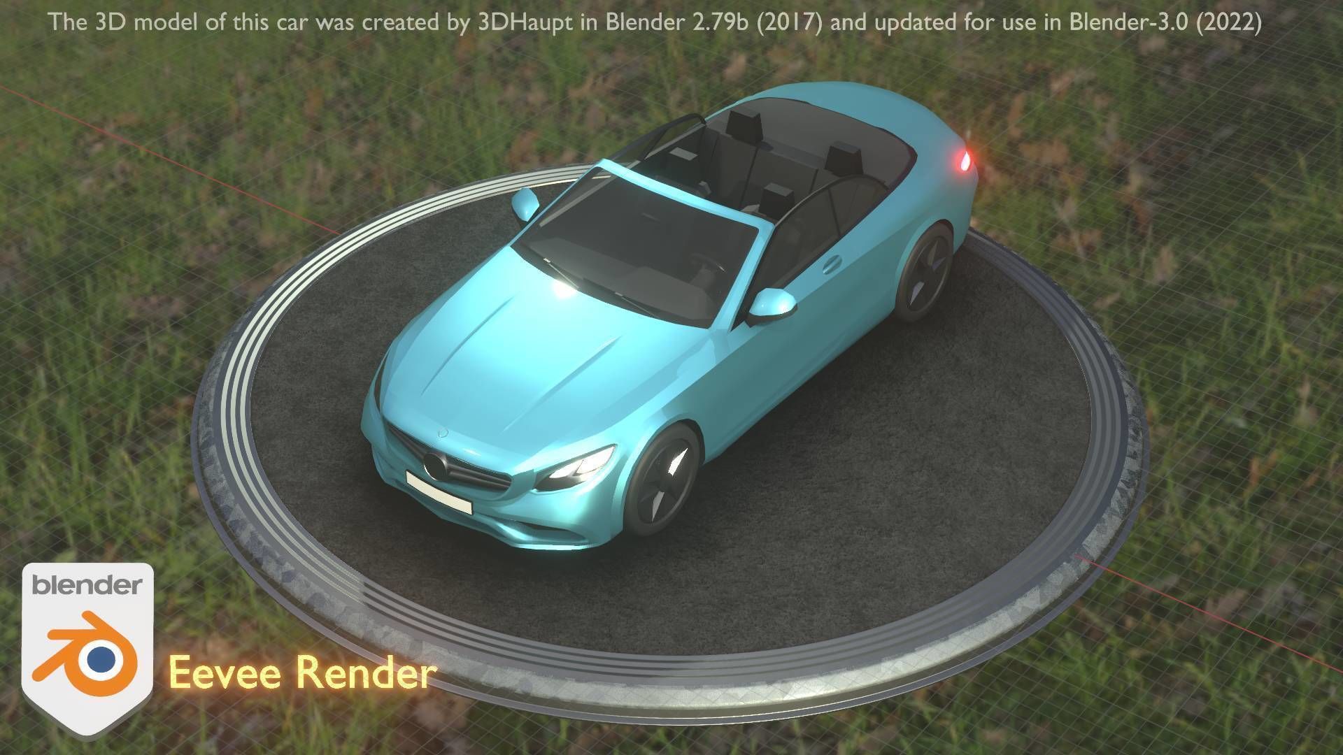 City Car 60 Top-Class Cabrio Open Type-A Blue Low-poly 3D model_98