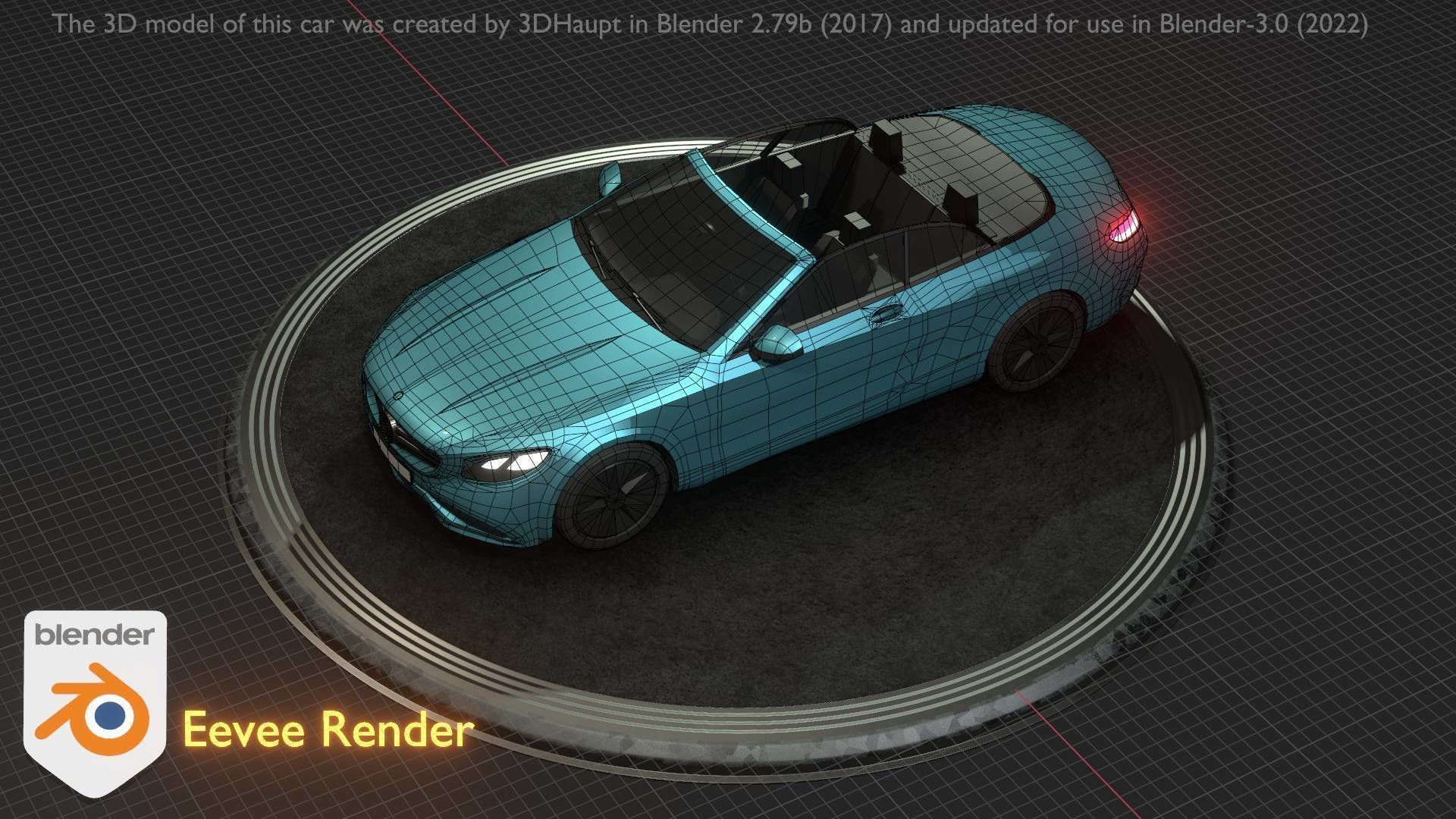 City Car 60 Top-Class Cabrio Open Type-A Blue Low-poly 3D model_57