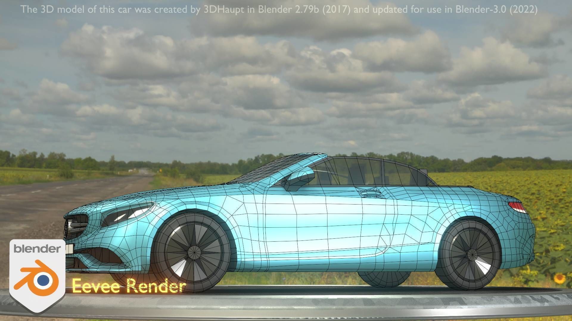 City Car 60 Top-Class Cabrio Open Type-A Blue Low-poly 3D model_41