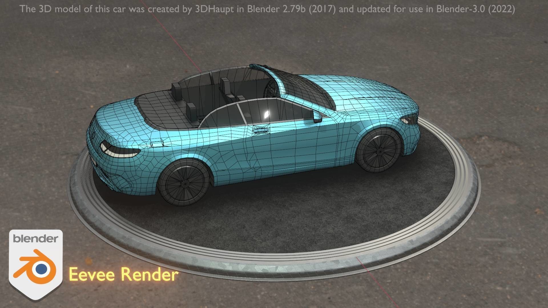 City Car 60 Top-Class Cabrio Open Type-A Blue Low-poly 3D model_37