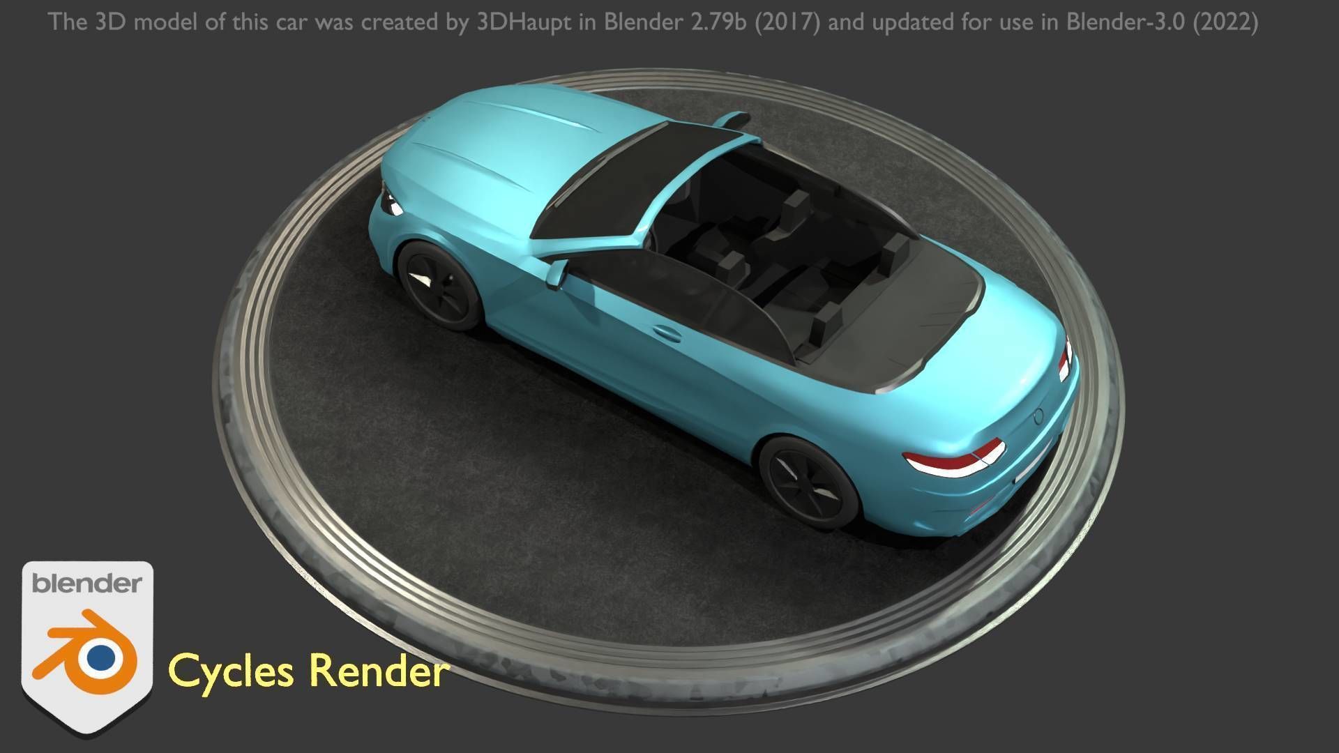 City Car 60 Top-Class Cabrio Open Type-A Blue Low-poly 3D model_60