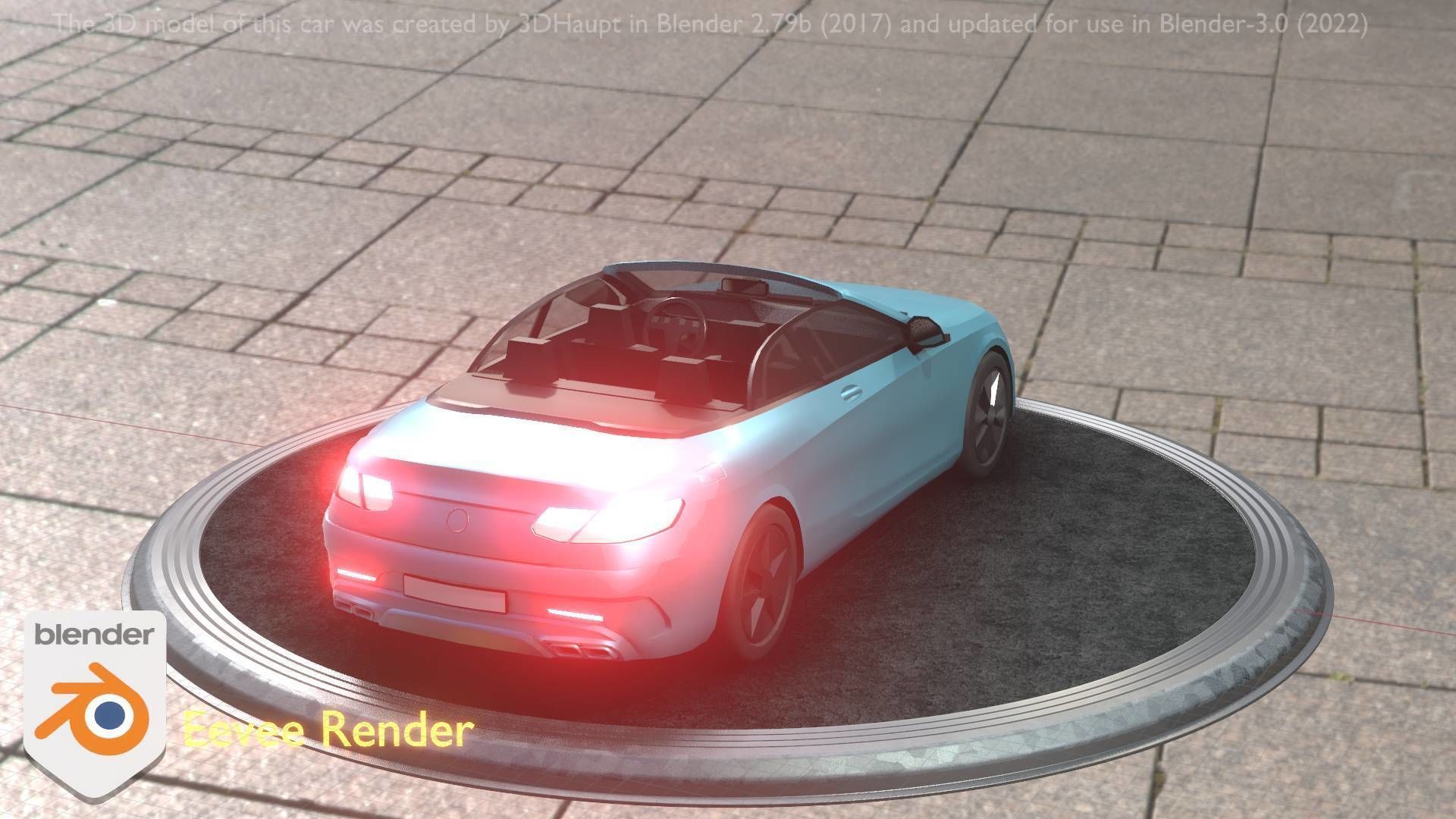 City Car 60 Top-Class Cabrio Open Type-A Blue Low-poly 3D model_36