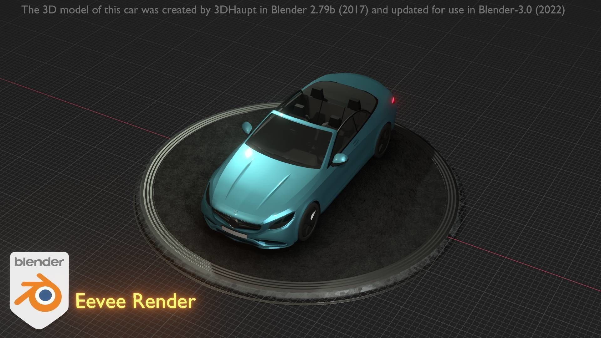 City Car 60 Top-Class Cabrio Open Type-A Blue Low-poly 3D model_31