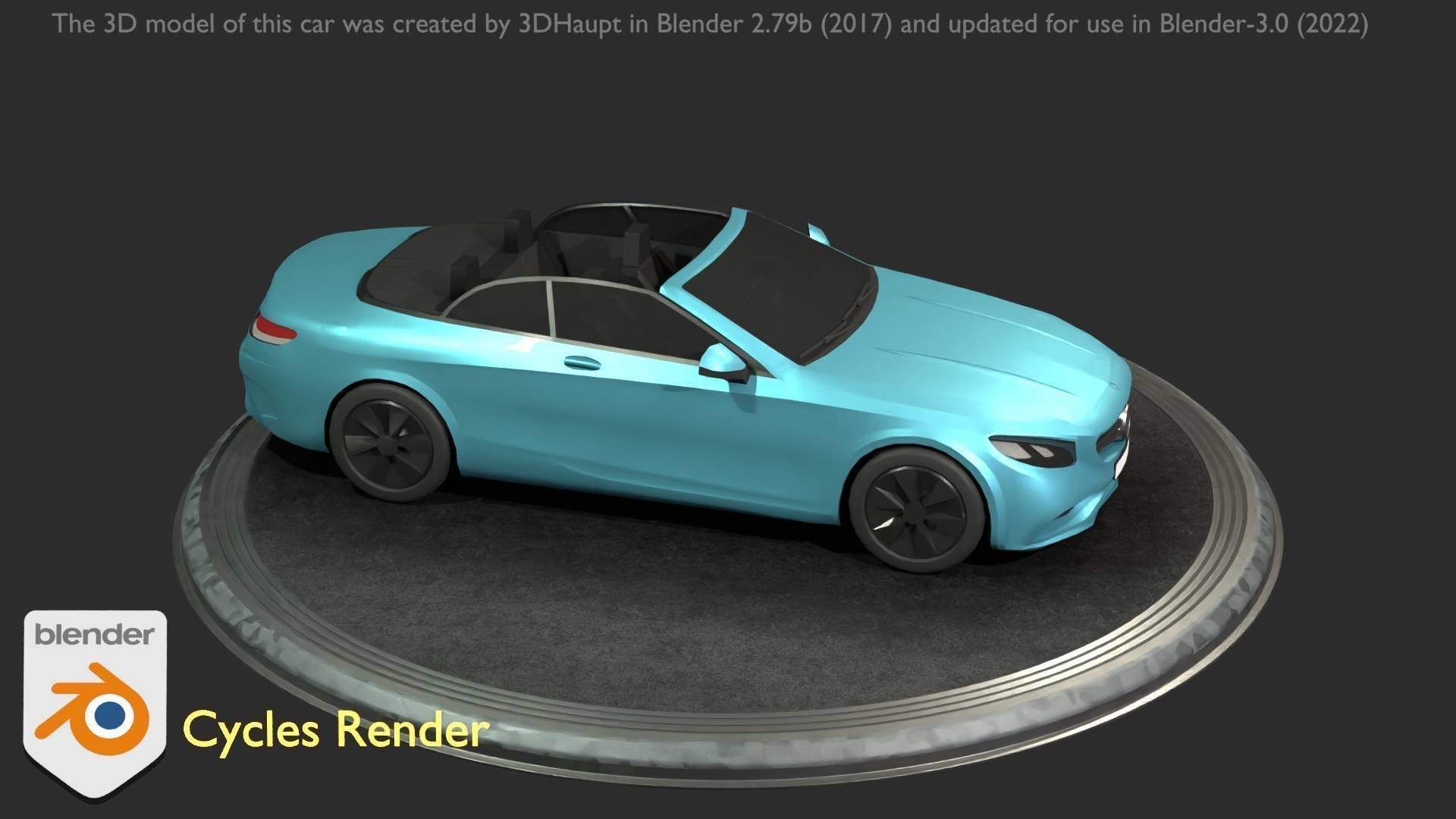 City Car 60 Top-Class Cabrio Open Type-A Blue Low-poly 3D model_93