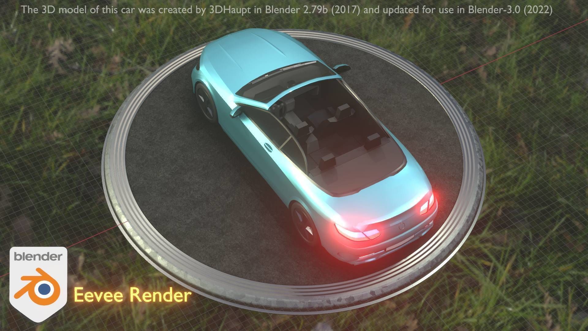 City Car 60 Top-Class Cabrio Open Type-A Blue Low-poly 3D model_11