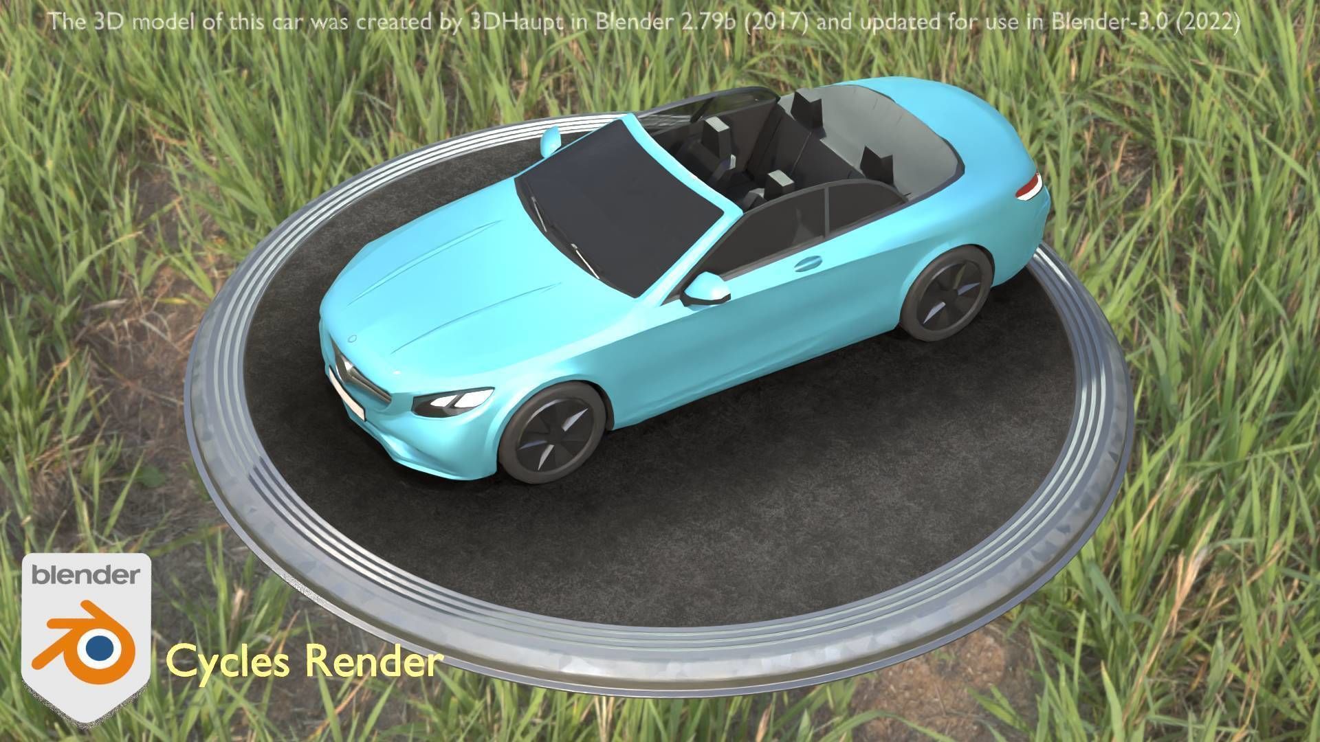 City Car 60 Top-Class Cabrio Open Type-A Blue Low-poly 3D model_99