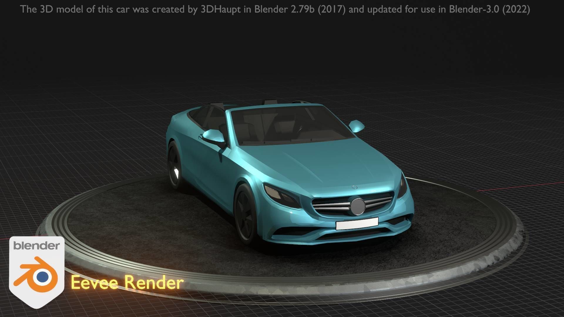 City Car 60 Top-Class Cabrio Open Type-A Blue Low-poly 3D model_7