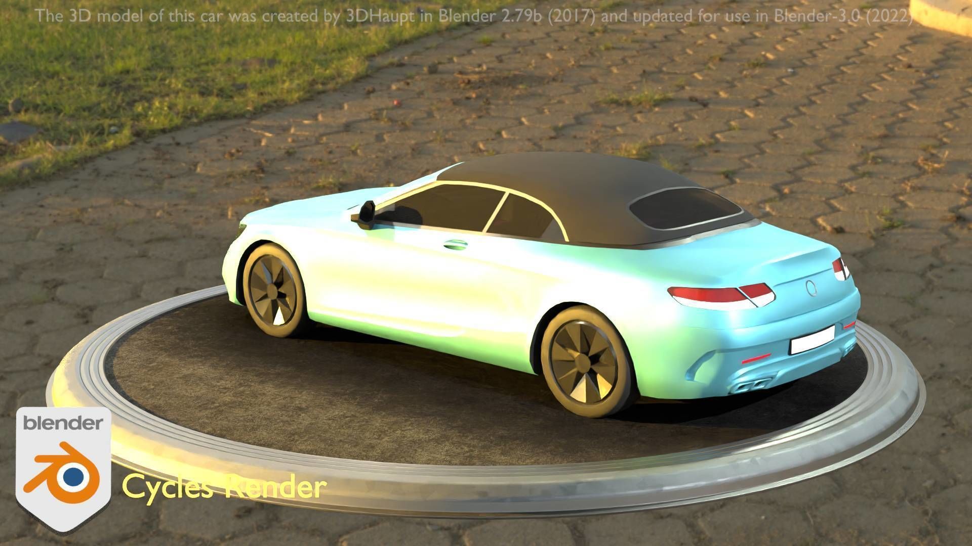 City Car 61 Upper Class Type-A Blue Low-poly 3D model_8