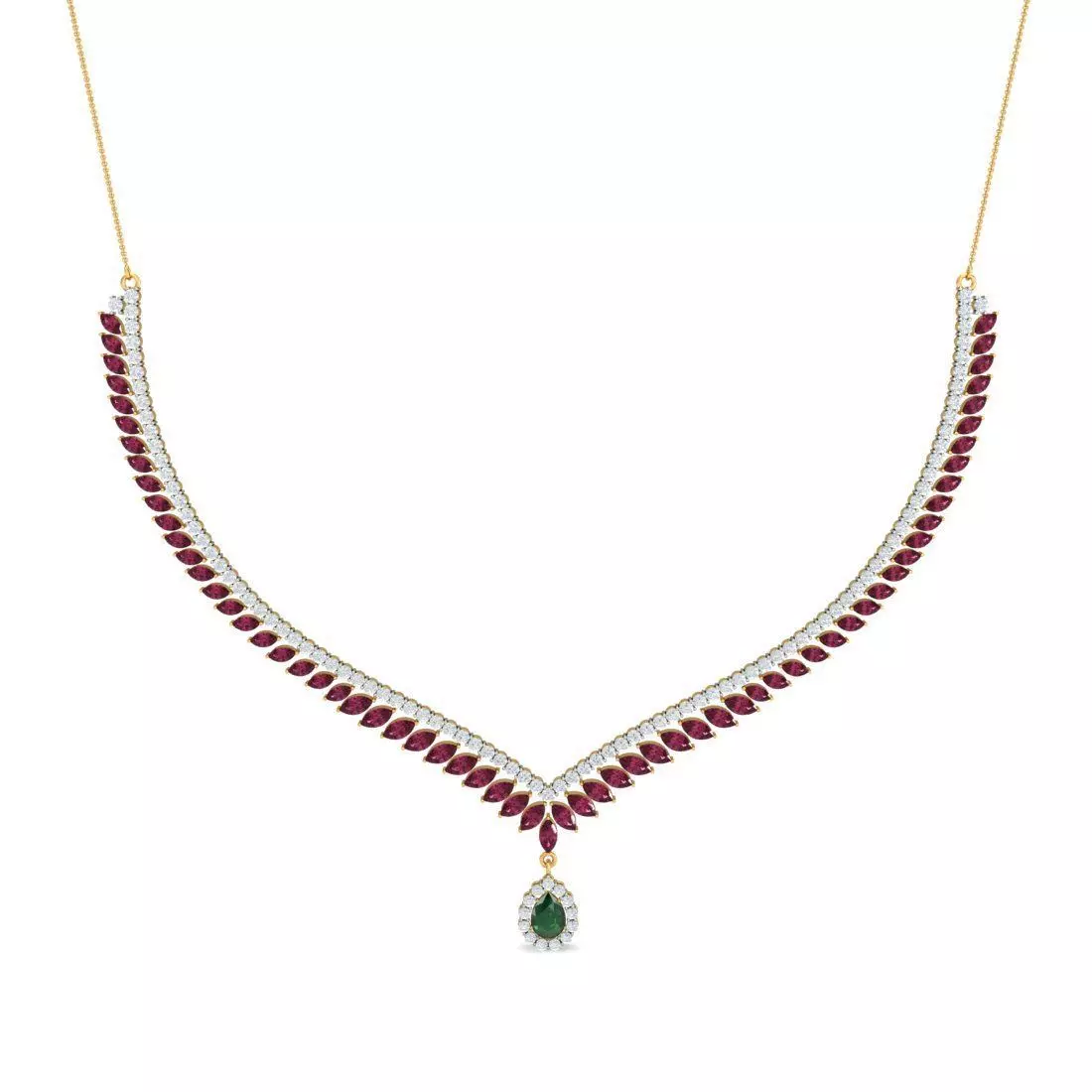 nack003 gold necklace with stone 3D print model