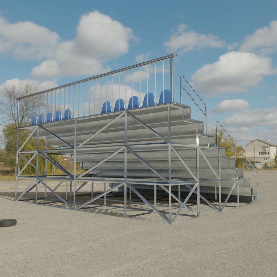 Bleachers stadium with seats 3D model_13