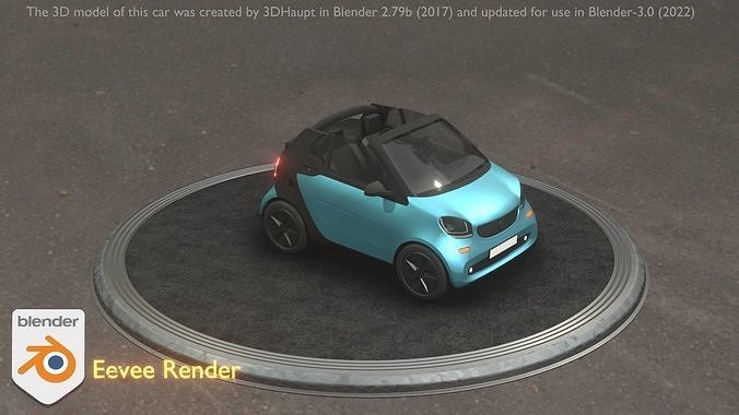 City Car 62 Small Convertible Open Type-E Blue Low-poly 3D model